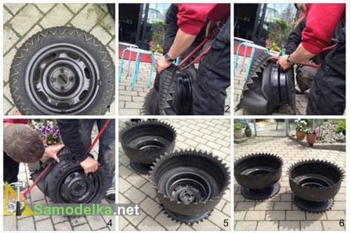 как из колеса сделать клумбу