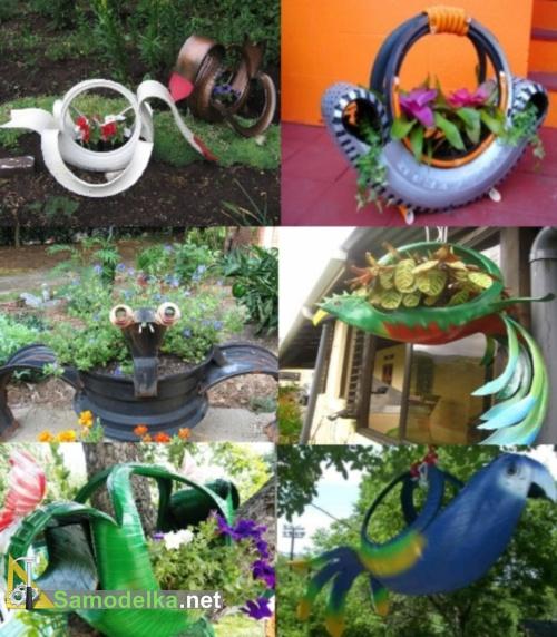 поделки из покрышек для сада - клумбы резные