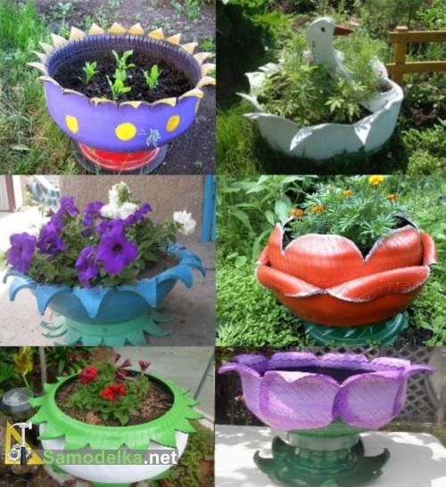поделки из покрышек для сада - клумбы цветы