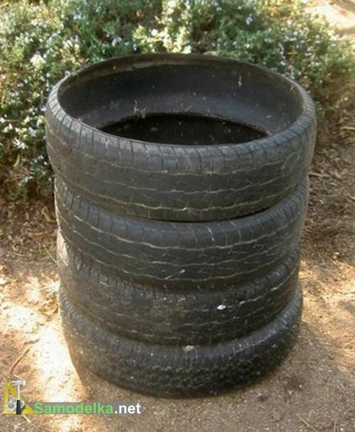 Компостная куча из 4 покрышек