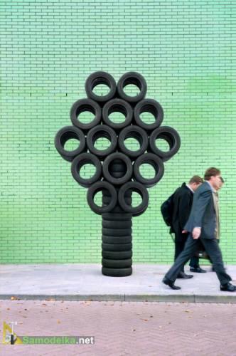 как сделать дерево из автомобильных покрышек