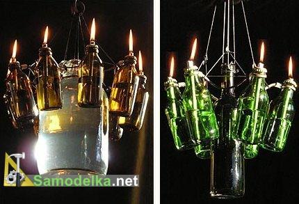 как сделать люстру из бутылок