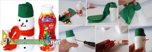 снеговик из бутылки йогурта