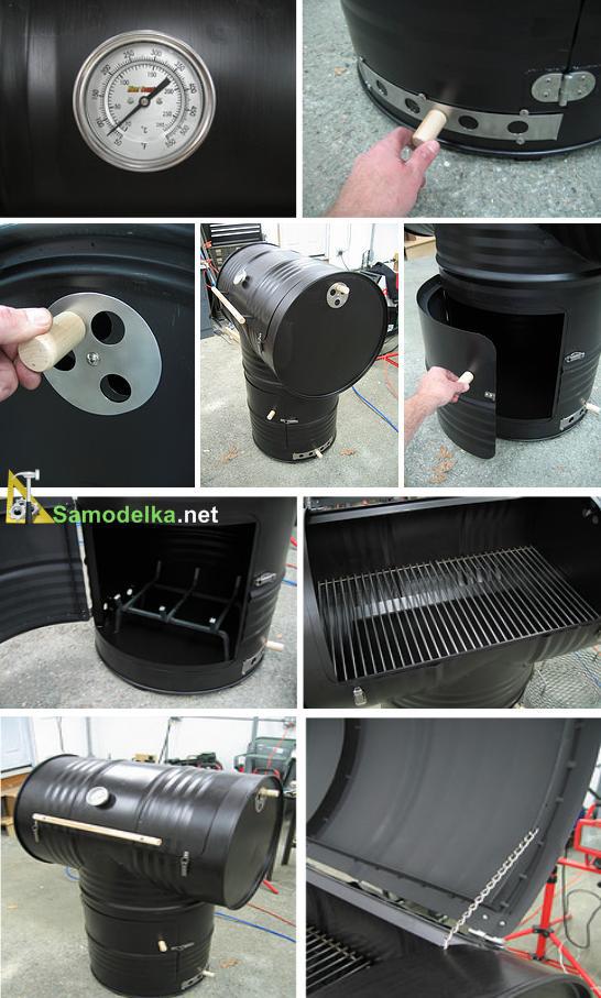 сделать коптильню гриль из двух бочек