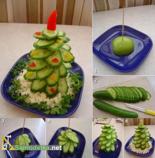 съедобная елочка из огурца и зелени