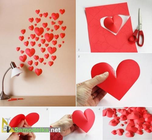 Украшаем стену объемными сердечками к Дню Валентина Украшаем стену объемными сердечками к Дню Валентина