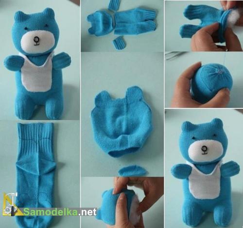 Как сшить игрушки из носков - мишка