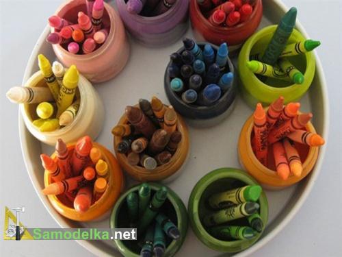 поделки из баночек из под детского питания - пеналы для красок и мелков