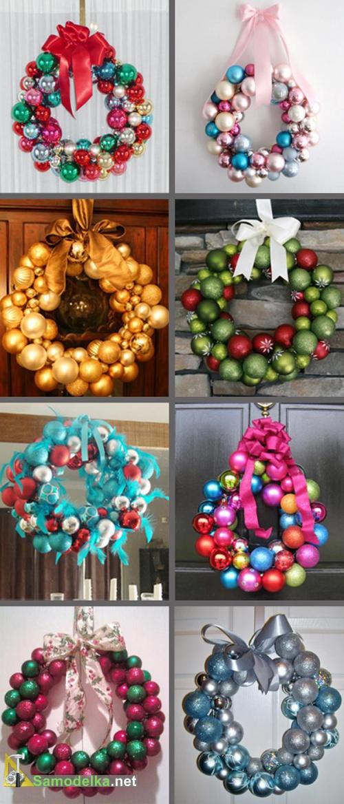 новогодние венки из елочных шариков  новогодние венки из елочных шариков