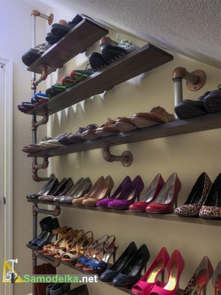 готовая полка для обуви из труб