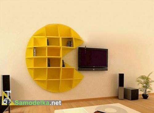 Необычные полки на стену в форме пакмена фото