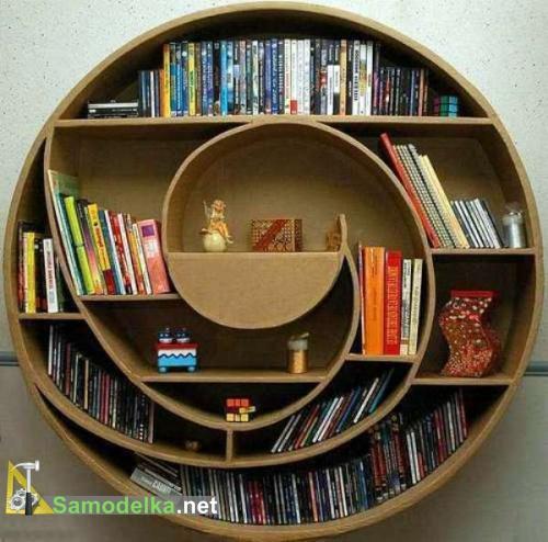 необычная полка круглый книжный шкаф