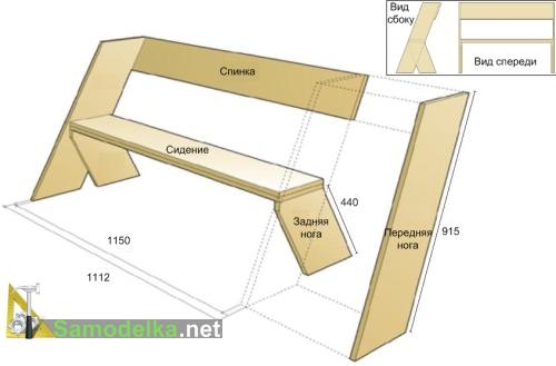 схема как сделать скамейку со спинкой