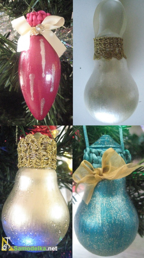 Гламурные украшения на елку из старых лампочек