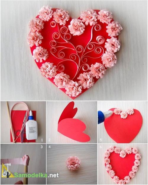 делаем открытку валентинку с бумажными цветами делаем открытку валентинку с бумажными цветами