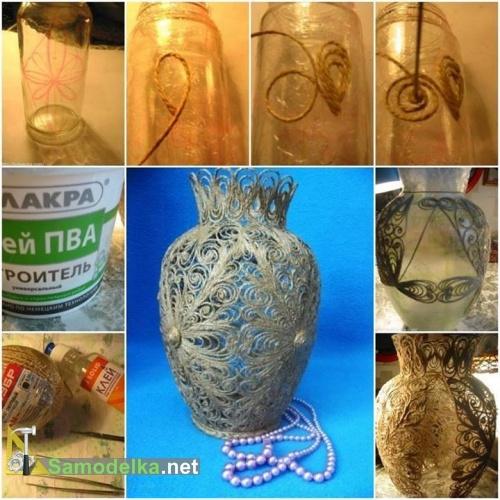 красивая ваза из веревки