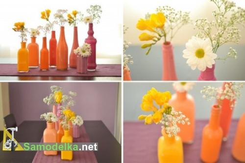 ваза из стеклянной бутылки своими руками готова
