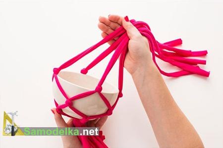 финальный узел в макраме и кашпо готово