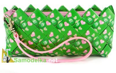 гламурный самодельный кошелечек в салатово-розовых тонах